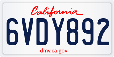 CA license plate 6VDY892