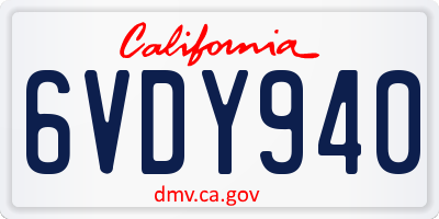 CA license plate 6VDY940