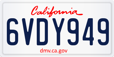 CA license plate 6VDY949