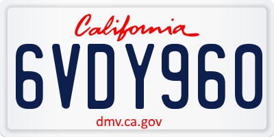 CA license plate 6VDY960