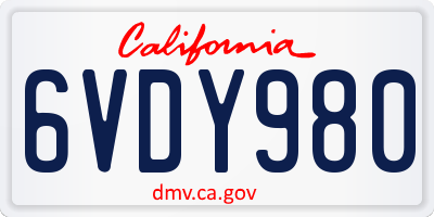 CA license plate 6VDY980