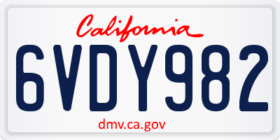 CA license plate 6VDY982