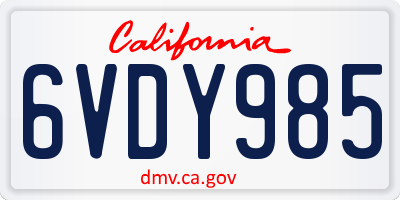 CA license plate 6VDY985