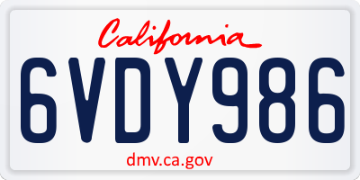 CA license plate 6VDY986