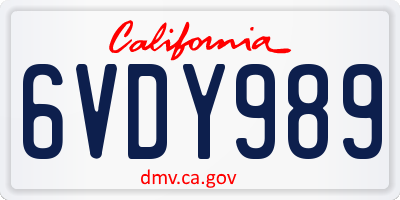 CA license plate 6VDY989