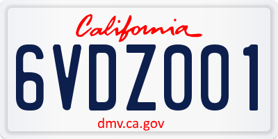 CA license plate 6VDZ001