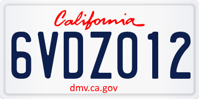 CA license plate 6VDZ012