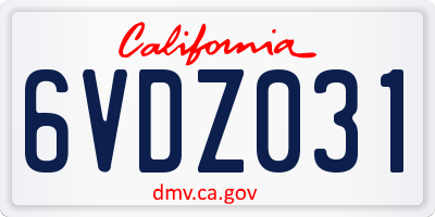 CA license plate 6VDZ031