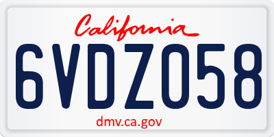 CA license plate 6VDZ058