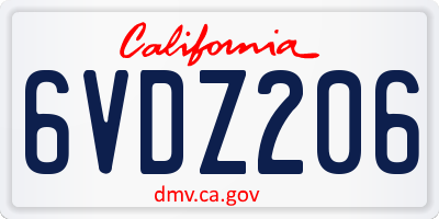 CA license plate 6VDZ206