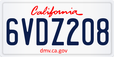 CA license plate 6VDZ208