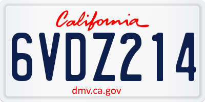 CA license plate 6VDZ214