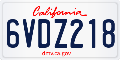 CA license plate 6VDZ218