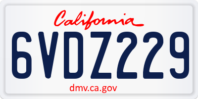 CA license plate 6VDZ229