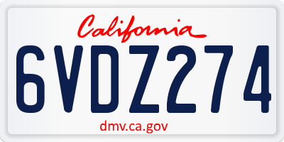 CA license plate 6VDZ274