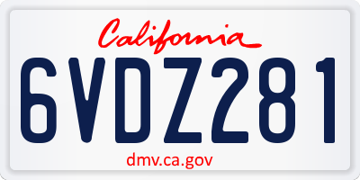 CA license plate 6VDZ281