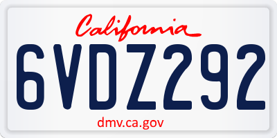 CA license plate 6VDZ292