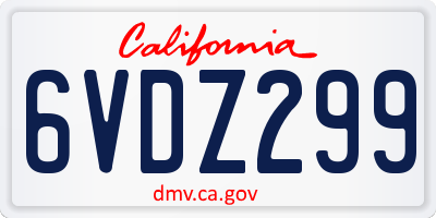 CA license plate 6VDZ299