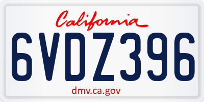 CA license plate 6VDZ396