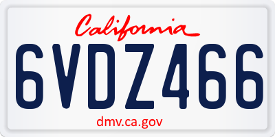 CA license plate 6VDZ466