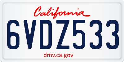CA license plate 6VDZ533