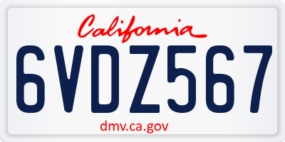 CA license plate 6VDZ567
