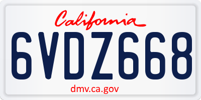 CA license plate 6VDZ668