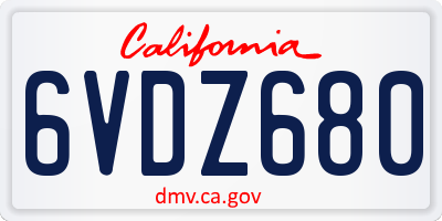 CA license plate 6VDZ680