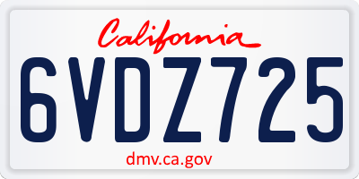 CA license plate 6VDZ725