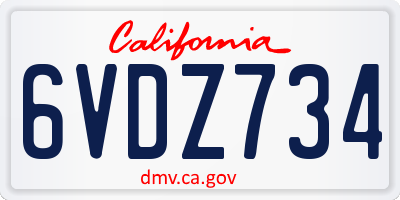 CA license plate 6VDZ734