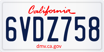 CA license plate 6VDZ758