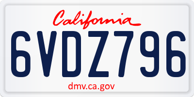 CA license plate 6VDZ796