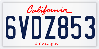 CA license plate 6VDZ853