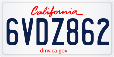 CA license plate 6VDZ862