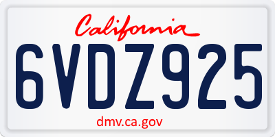 CA license plate 6VDZ925