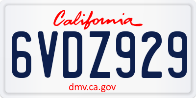 CA license plate 6VDZ929