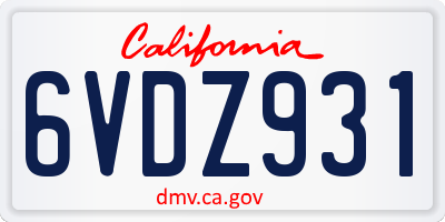 CA license plate 6VDZ931