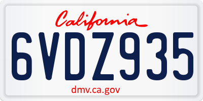 CA license plate 6VDZ935