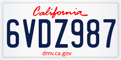 CA license plate 6VDZ987