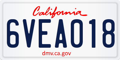 CA license plate 6VEA018