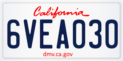 CA license plate 6VEA030