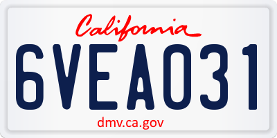 CA license plate 6VEA031
