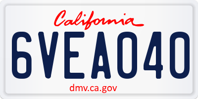 CA license plate 6VEA040