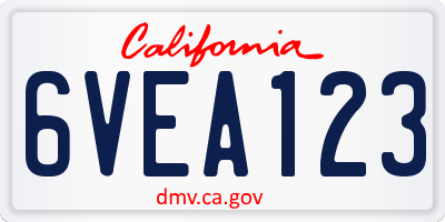 CA license plate 6VEA123