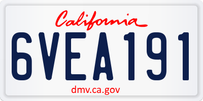 CA license plate 6VEA191