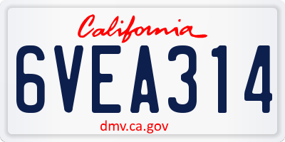 CA license plate 6VEA314