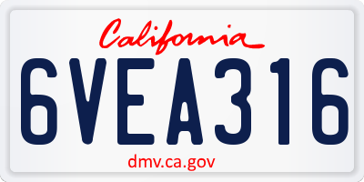 CA license plate 6VEA316