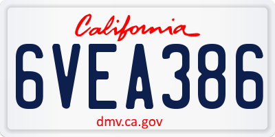 CA license plate 6VEA386
