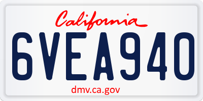 CA license plate 6VEA940