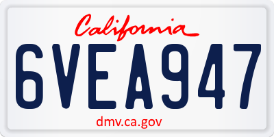 CA license plate 6VEA947